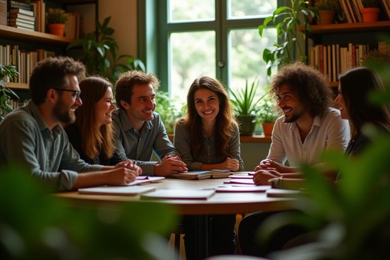 Gründer von Selva Shelf, umgeben von Büchern und üppigen Pflanzen, in einem gemütlichen Raum